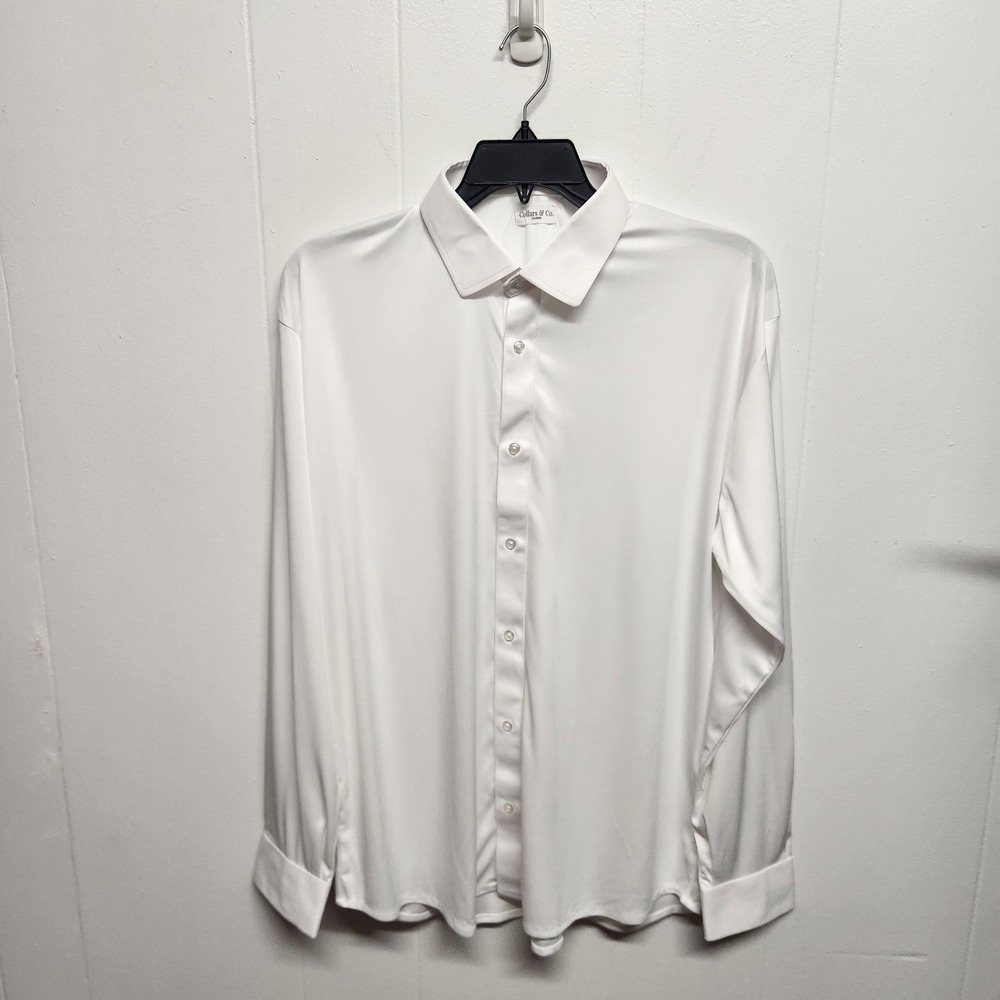 Collars & Co. Shirt Mens XL White Dress Collar Long Sleeve Button Up Polyester